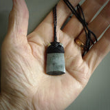 Hand made large New Zealand jade toki pendant. Hand carved in New Zealand by Raegan Bregmen. Hand made jewellery. Unique large Jade Toki with adjustable length black coloured cord. Free shipping worldwide.