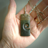 New Zealand jade toki koru pendant. Hand carved in New Zealand. Hand made jewellery.