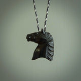 This medium sized horse pendant is made from Australian Black Jade. We've hand carved this piece for all the horse lovers out there. Free postage worldwide. Black Jade Stone horse head jewellery.