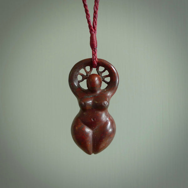 This medium sized Venus woman with tree of life head pendant is made from Red Jasper Stone. We've hand carved this piece for all the lovers out there. Free postage worldwide. Red Jasper Stone woman with tree of life jewellery.