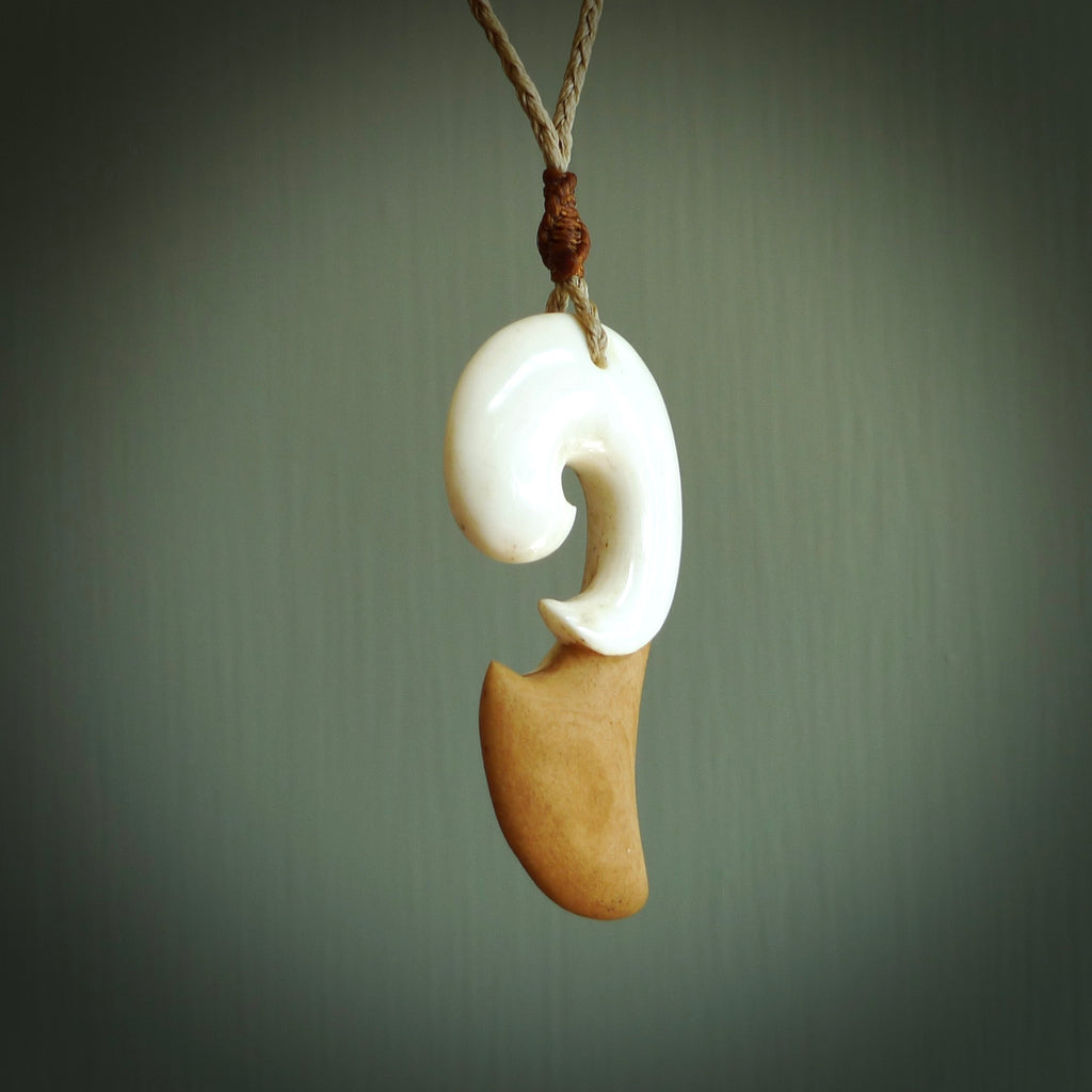 HAND CARVED BONE CONTEMPORARY PENDANT. STAINED BONE ART TO WEAR