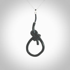 A gorgeous hand carved black jade bowline knot pendant with sterling silver. Hand made in Black Jade with Sterling Silver and provided with sterling silver chain.