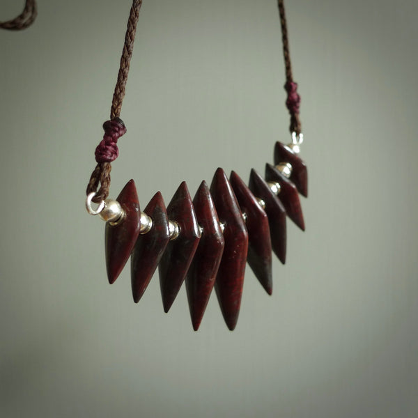 Red Jasper Stone drop pendant. Australian Black Jade drop pendant Handmade black jade and Jasper jewellery made by NZ Pacific and for sale online. Jasper stone for men and women. Unique art to wear from NZ Pacific.