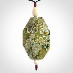 Hand carved American Jasper Stone contemporary drop pendant. Carved by NZ Pacific in Jasper Stone. This is a modern drop pendant made from natural materials.