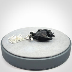Hand carved black jade bat pendant with sterling silver