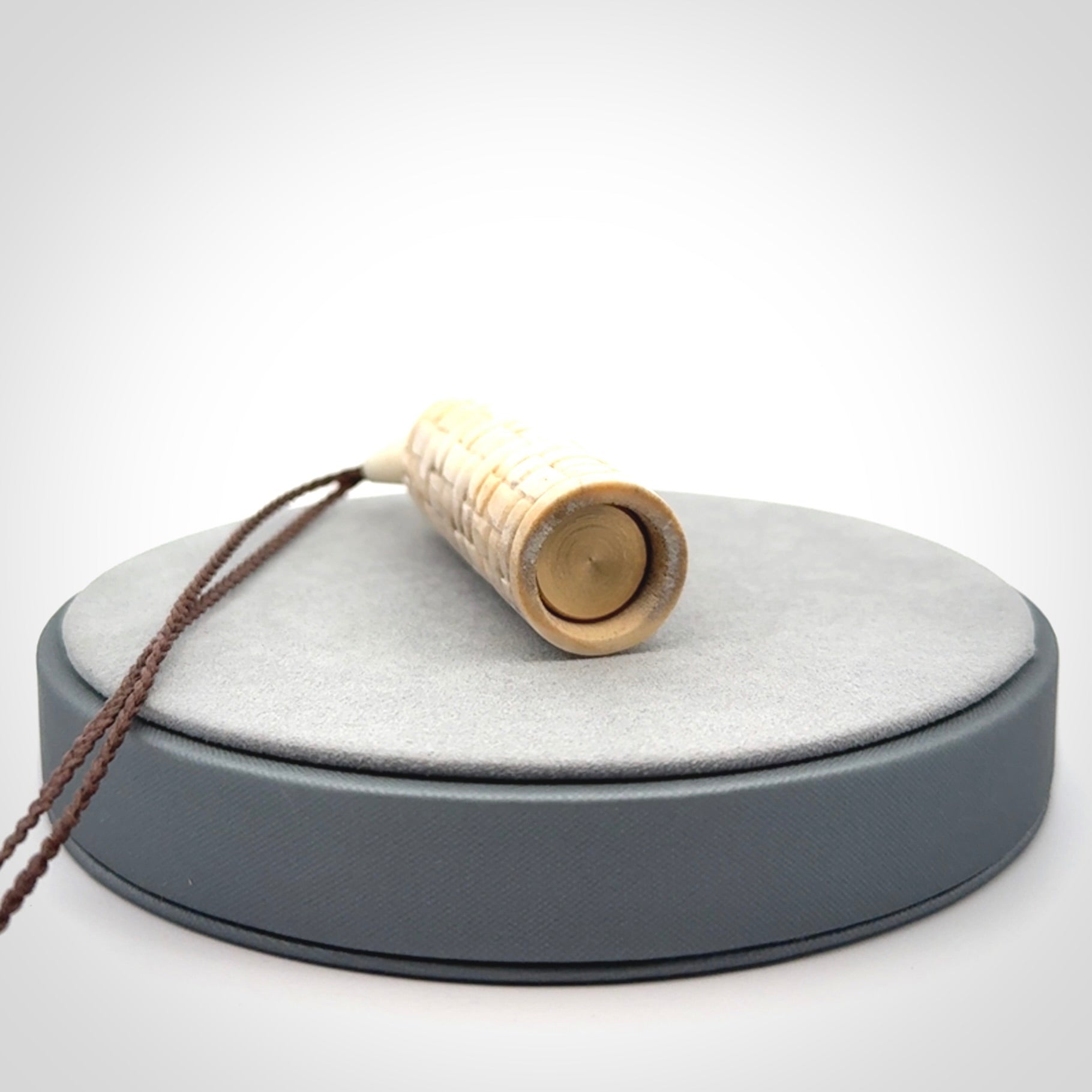 Hand carved deer antler pod pendant with brass container
