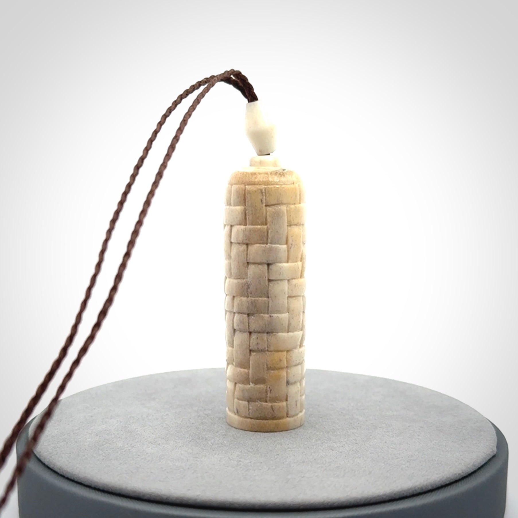 Hand carved deer antler pod pendant with brass container