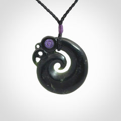 New Zealand Koru Manaia. Hand carved koropepe pendant. Made in New Zealand. Real Jade, pounamu.