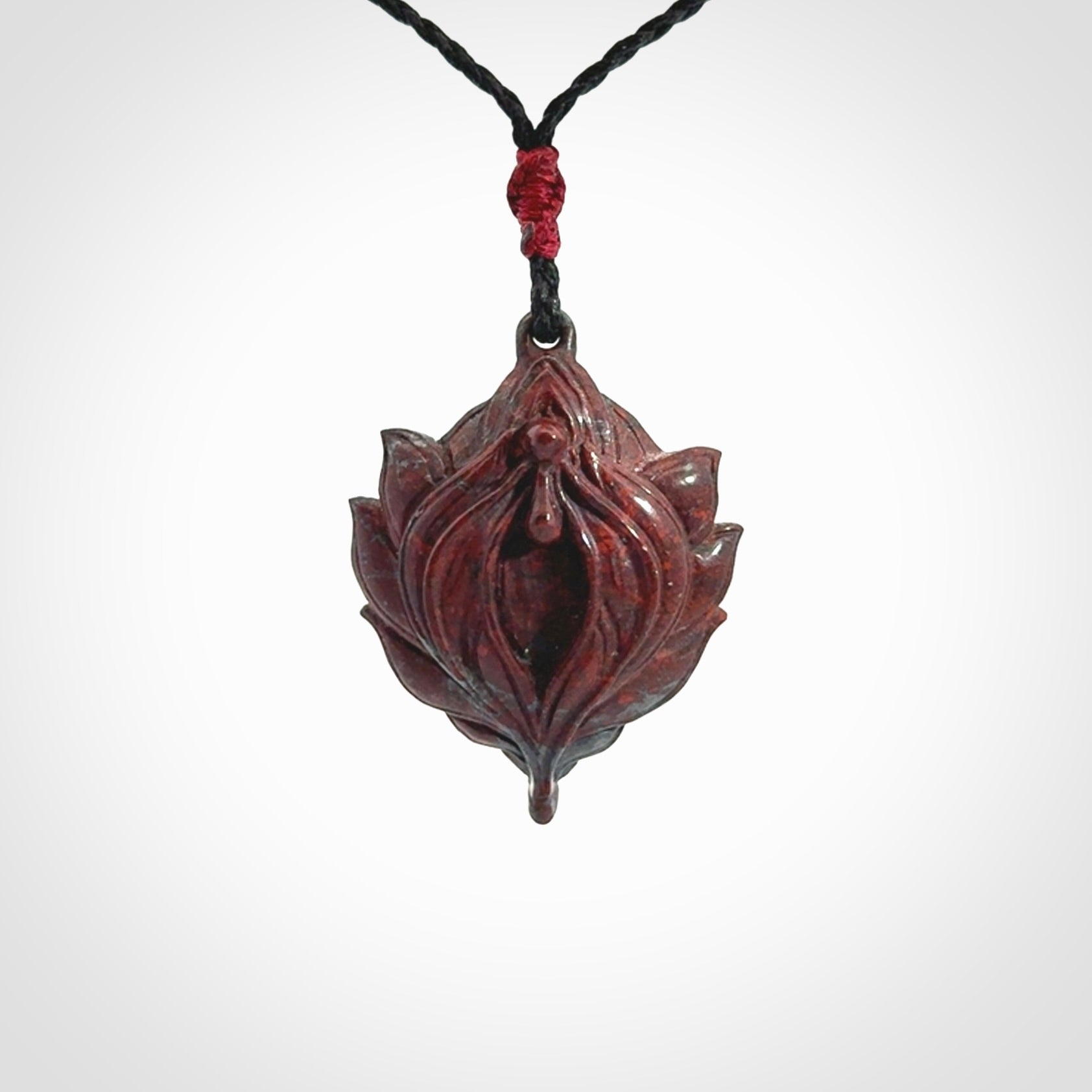 Hand carved jasper stone flower bud pendant