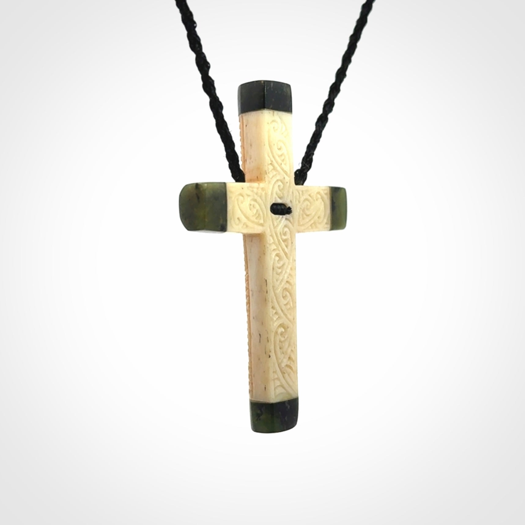 Hand made bone with jade cross pendant