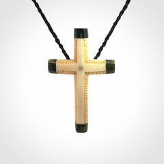 Hand made bone with jade cross pendant
