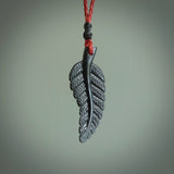 Hand carved black fern pendant. Handmade by NZ Pacific. Black fern necklace, jewellery from Australian black jade.