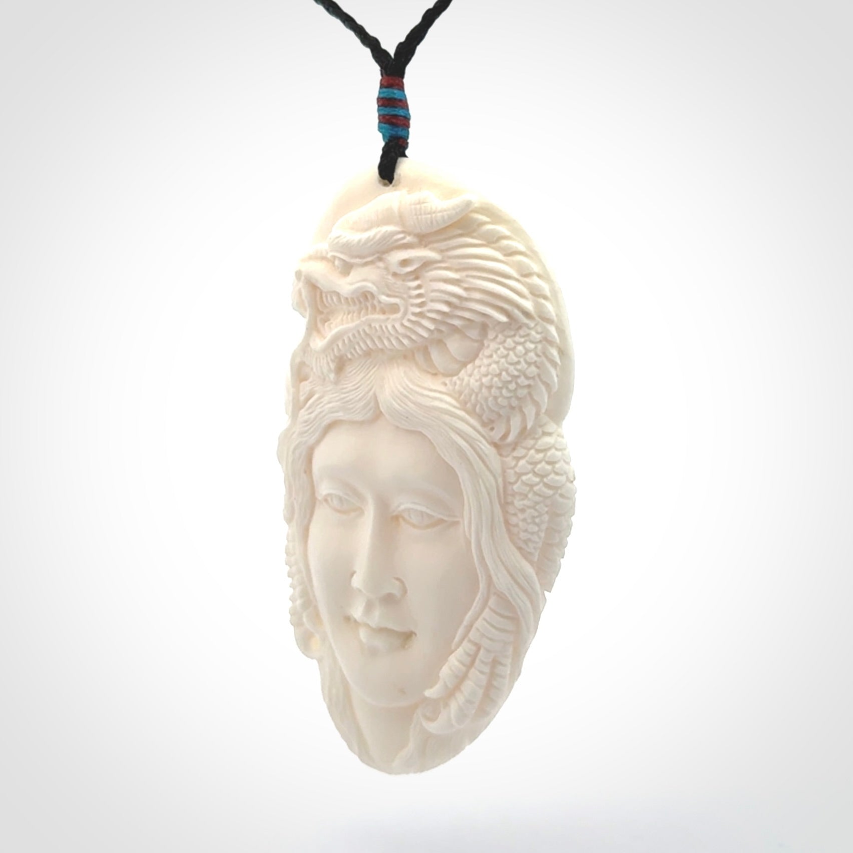 Art to Wear for Dragon Lovers! Dragon Woman Pendant, Hand Carved in Bone