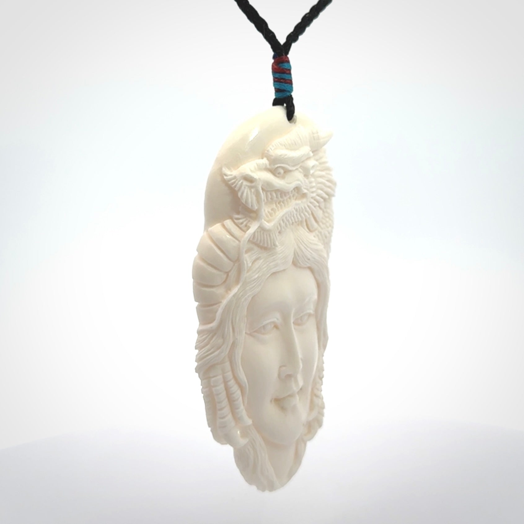 Art to Wear for Dragon Lovers! Dragon Woman Pendant, Hand Carved in Bone