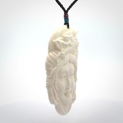 Art to Wear for Dragon Lovers! Dragon Woman Pendant, Hand Carved in Bone