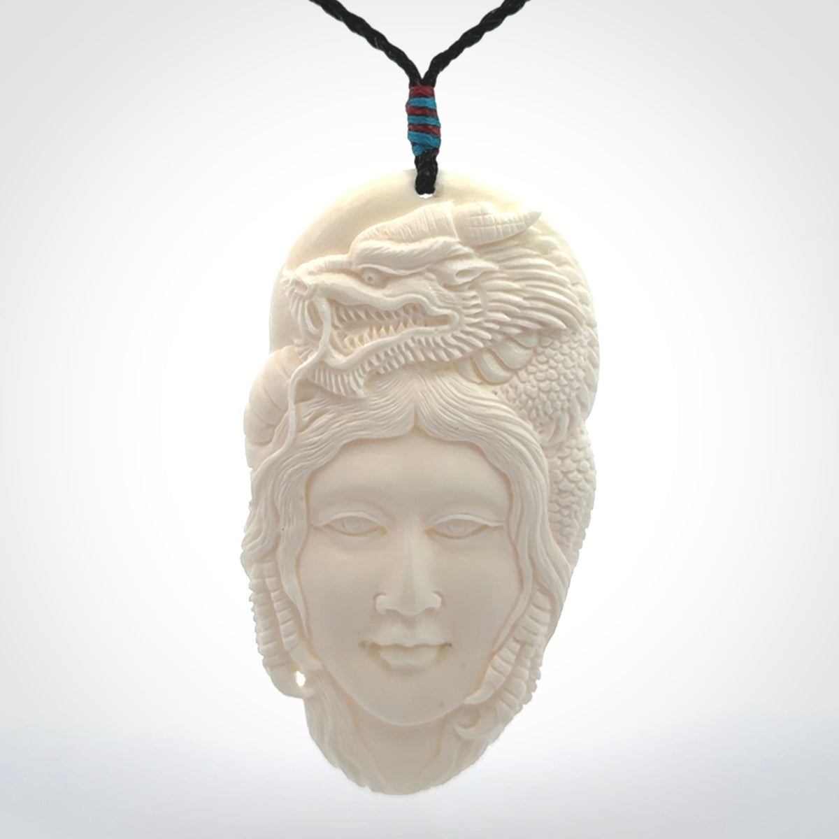 Art to Wear for Dragon Lovers! Dragon Woman Pendant, Hand Carved in Bone