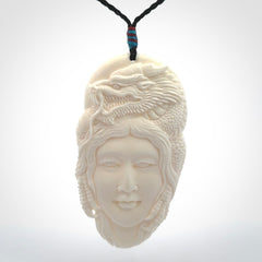 Art to Wear for Dragon Lovers! Dragon Woman Pendant, Hand Carved in Bone