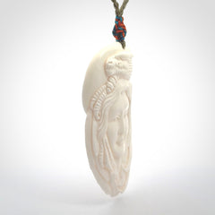 Hand carved bone dragon woman pendant