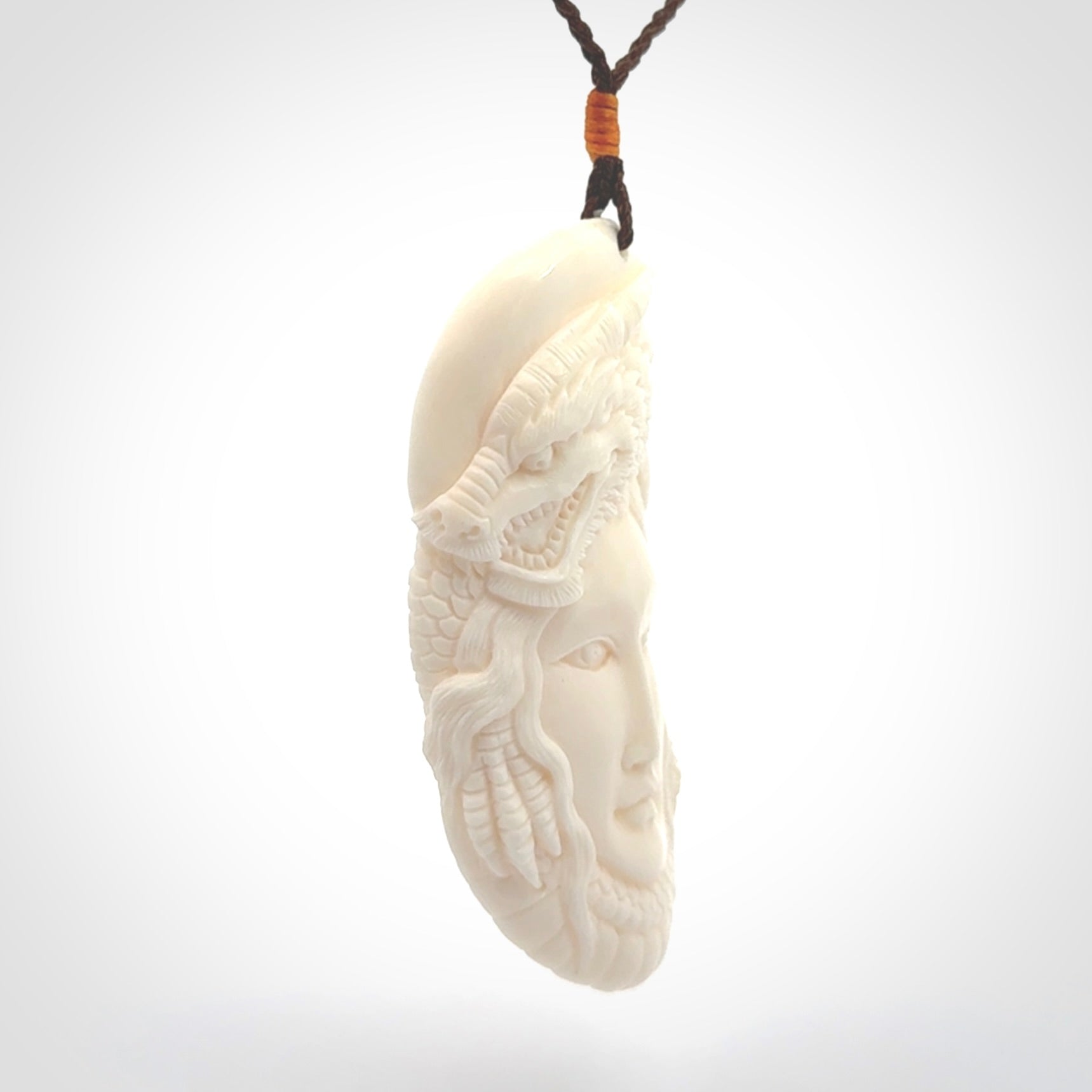Hand carved bone dragon woman pendant