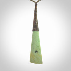 One only larger sized New Zealand jade drop pendant. Hand carved in New Zealand by Donna Summers, jade artist, for NZ Pacific. Provided with Khaki adjustable cord.