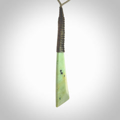 One only larger sized New Zealand jade drop pendant. Hand carved in New Zealand by Donna Summers, jade artist, for NZ Pacific. Provided with Khaki adjustable cord.