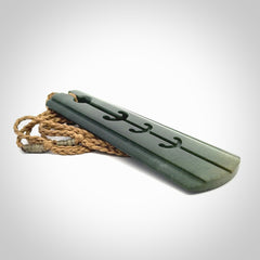 Hand made large New Zealand jade toki with hammerhead design pendant. Hand carved in New Zealand by Kerry Thompson. Unique large Jade Toki with adjustable cord.