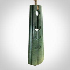 Hand made large New Zealand jade toki with hammerhead design pendant. Hand carved in New Zealand by Kerry Thompson. Unique large Jade Toki with adjustable cord.