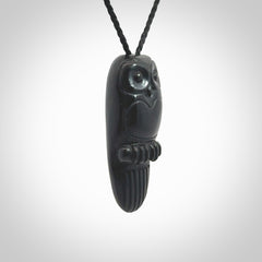A Owl design carving, hand made for us from Australian Black Jade. This pendant is provided with an adjustable black cord.