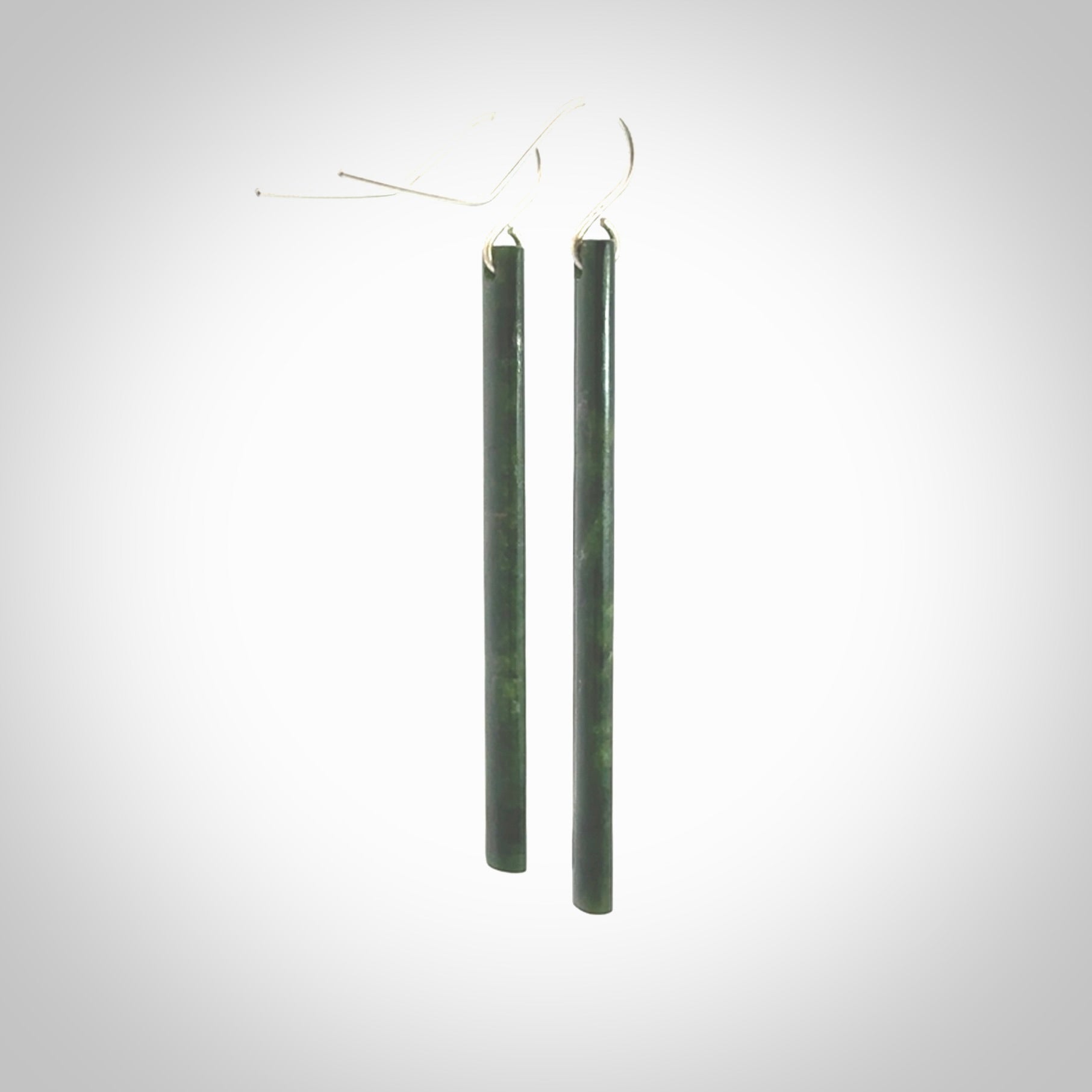 Hand carved large New Zealand jade drop earrings. Made by NZ Pacific from real jade. Online jewellery for sale online by NZ Pacific. Hand carved here in New Zealand by Ric Moor.