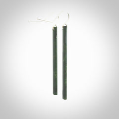 Hand carved large New Zealand jade drop earrings. Made by NZ Pacific from real jade. Online jewellery for sale online by NZ Pacific. Hand carved here in New Zealand by Ric Moor.