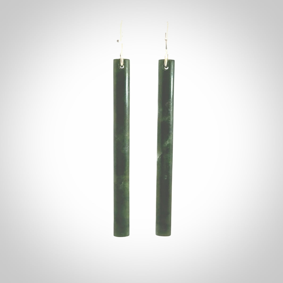 Hand carved large New Zealand jade drop earrings. Made by NZ Pacific from real jade. Online jewellery for sale online by NZ Pacific. Hand carved here in New Zealand by Ric Moor.