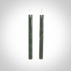 Hand carved large New Zealand jade drop earrings. Made by NZ Pacific from real jade. Online jewellery for sale online by NZ Pacific. Hand carved here in New Zealand by Ric Moor.