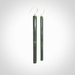 Hand carved large New Zealand jade drop earrings. Made by NZ Pacific from real jade. Online jewellery for sale online by NZ Pacific. Hand carved here in New Zealand by Ric Moor.