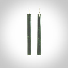Hand carved large New Zealand jade drop earrings. Made by NZ Pacific from real jade. Online jewellery for sale online by NZ Pacific. Hand carved here in New Zealand by Ric Moor.
