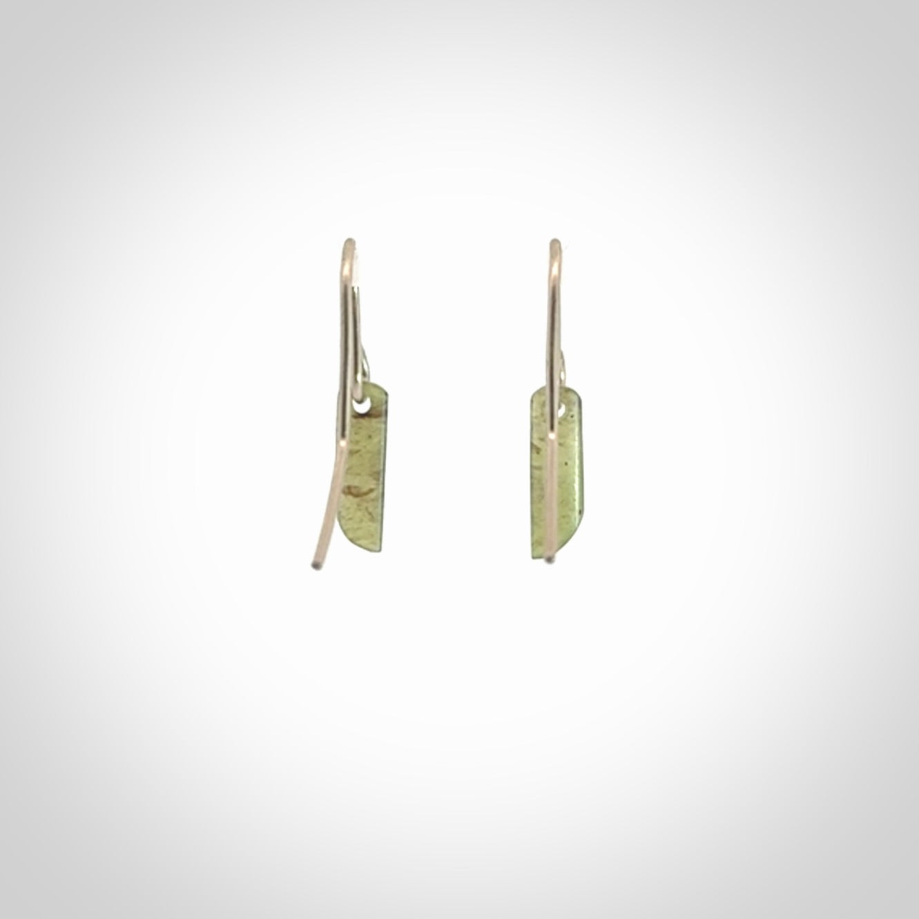 Hand carved small New Zealand jade drop earrings. Made by NZ Pacific from real jade.