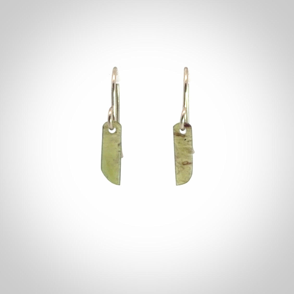 Hand carved small New Zealand jade drop earrings. Made by NZ Pacific from real jade.
