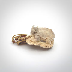 Hand carved deer antler dragon turtle pendant
