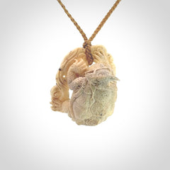 Hand carved deer antler dragon turtle pendant