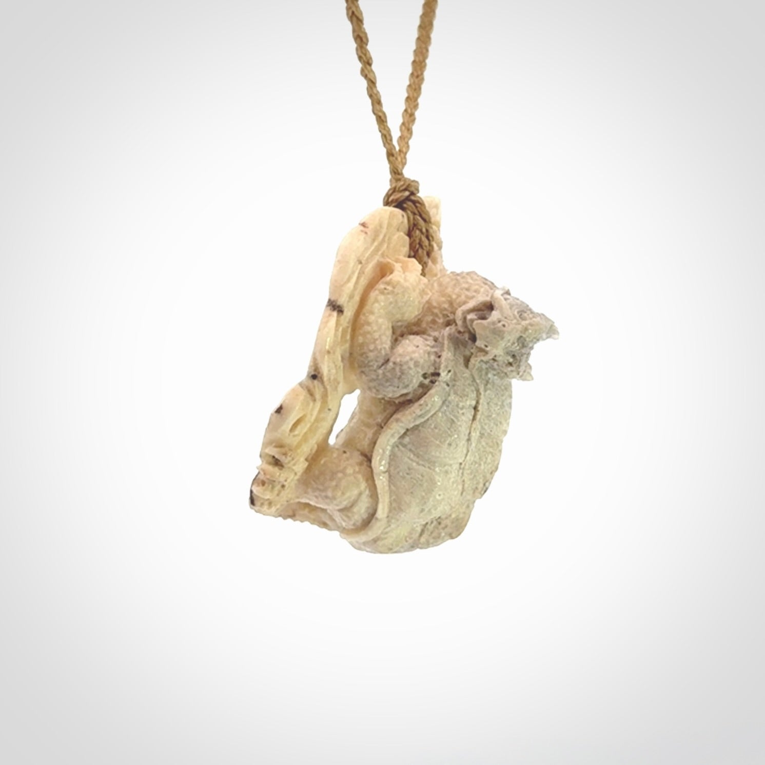 Hand carved deer antler dragon turtle pendant