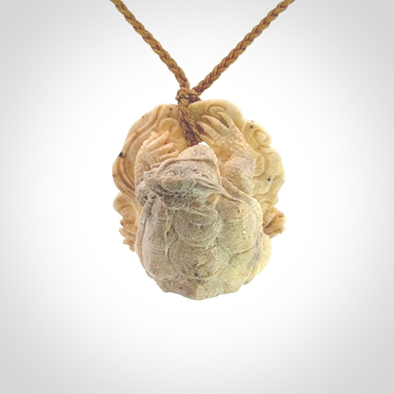 Hand carved deer antler dragon turtle pendant