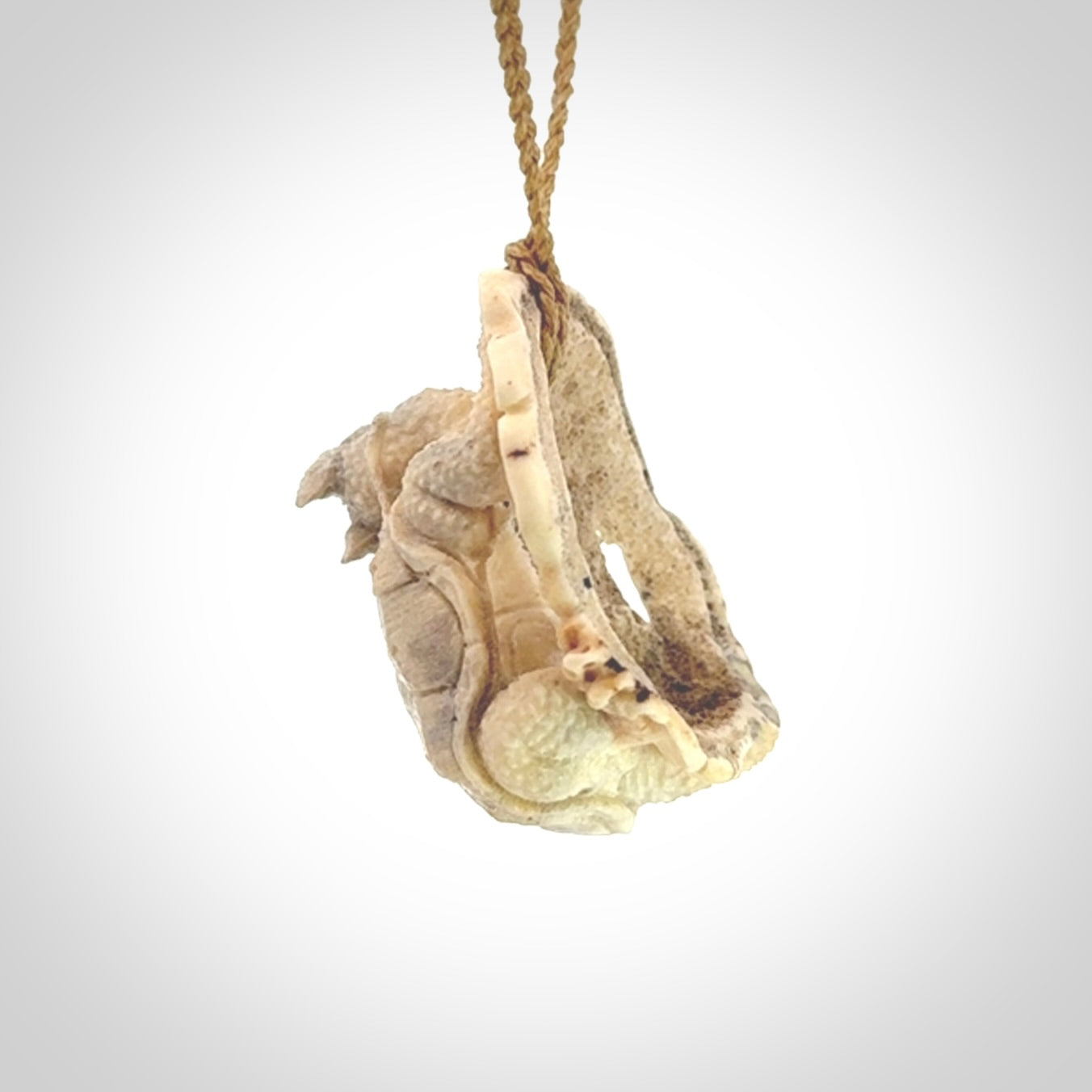Hand carved deer antler dragon turtle pendant