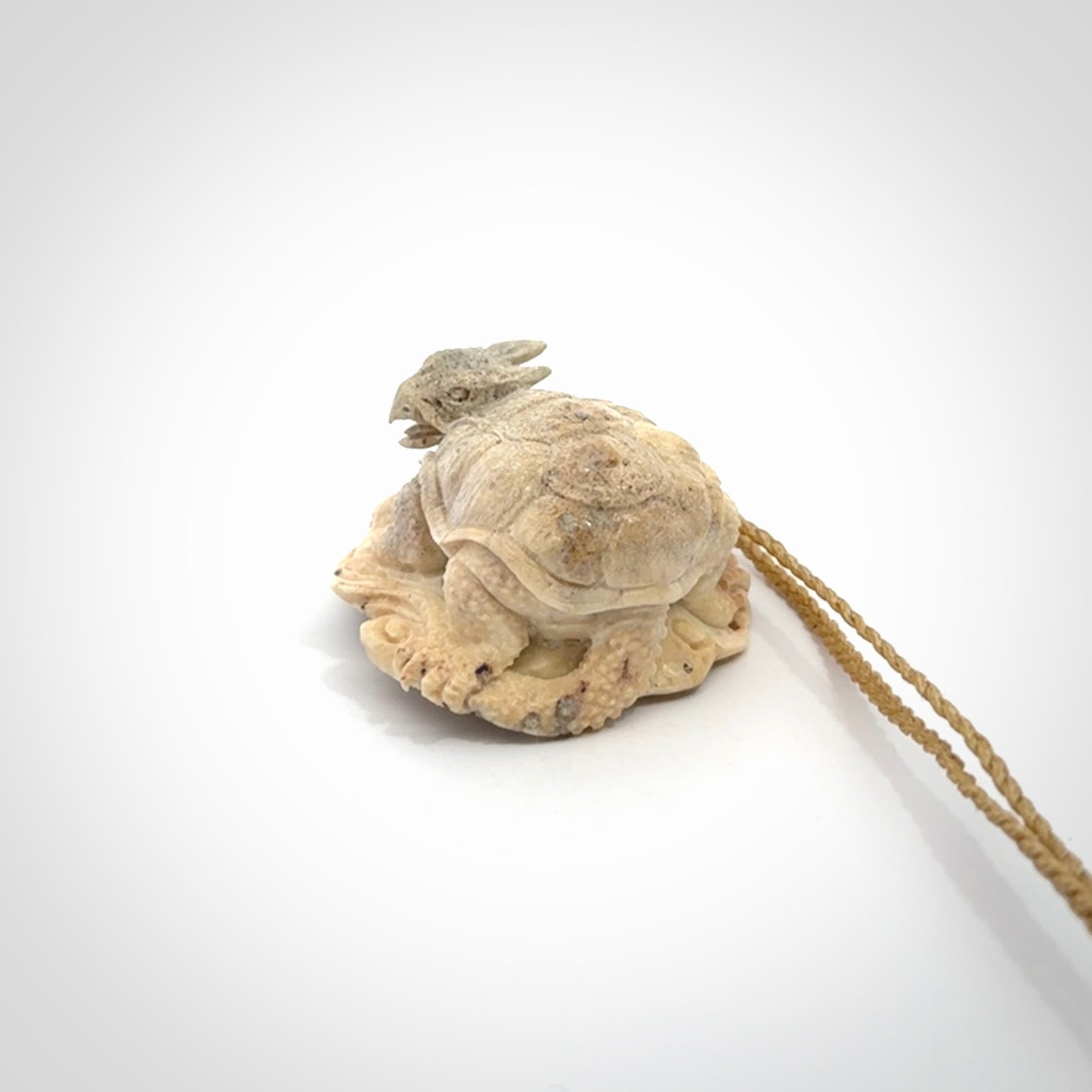 Hand carved deer antler dragon turtle pendant