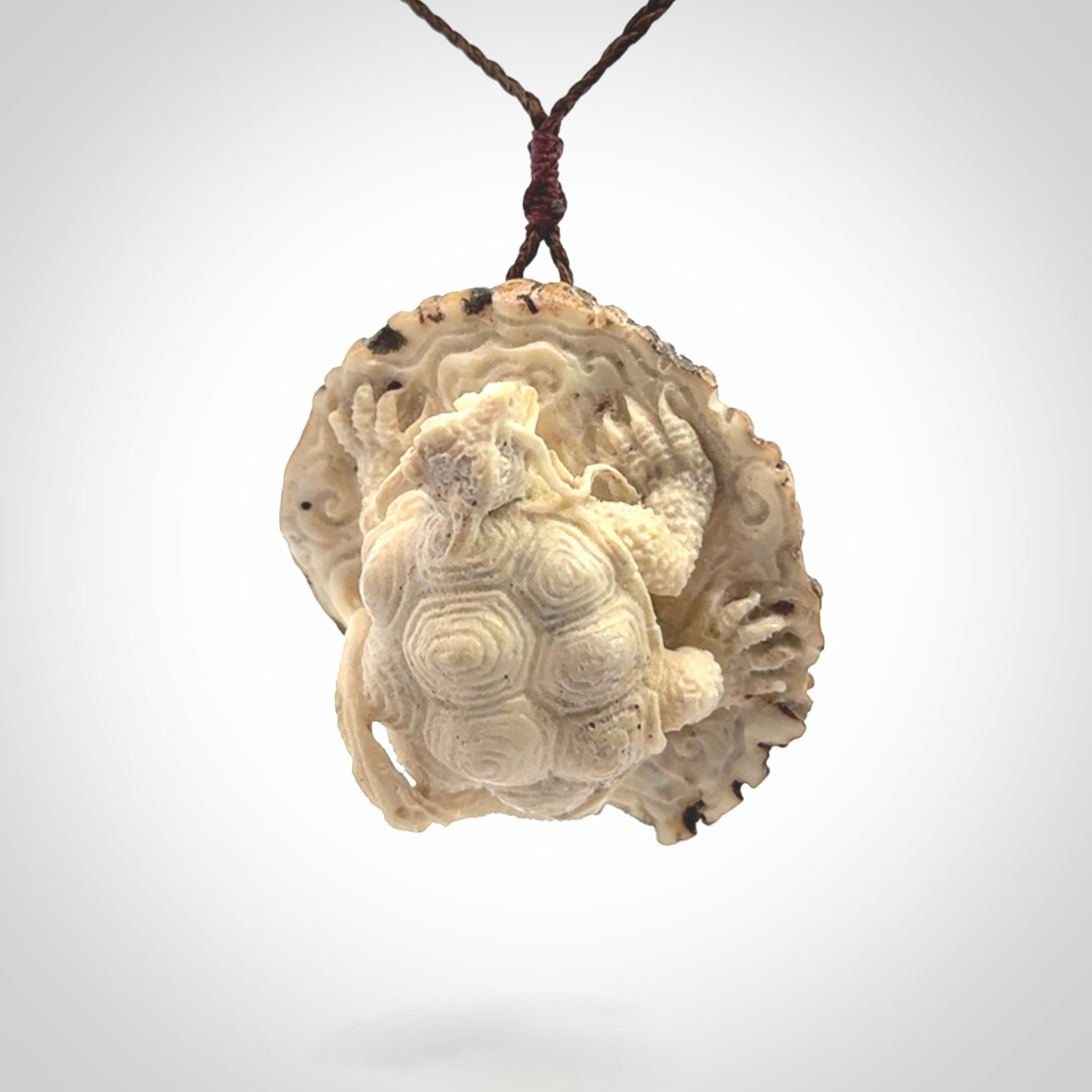 Hand carved deer antler dragon turtle pendant