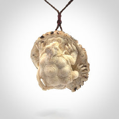 Hand carved deer antler dragon turtle pendant