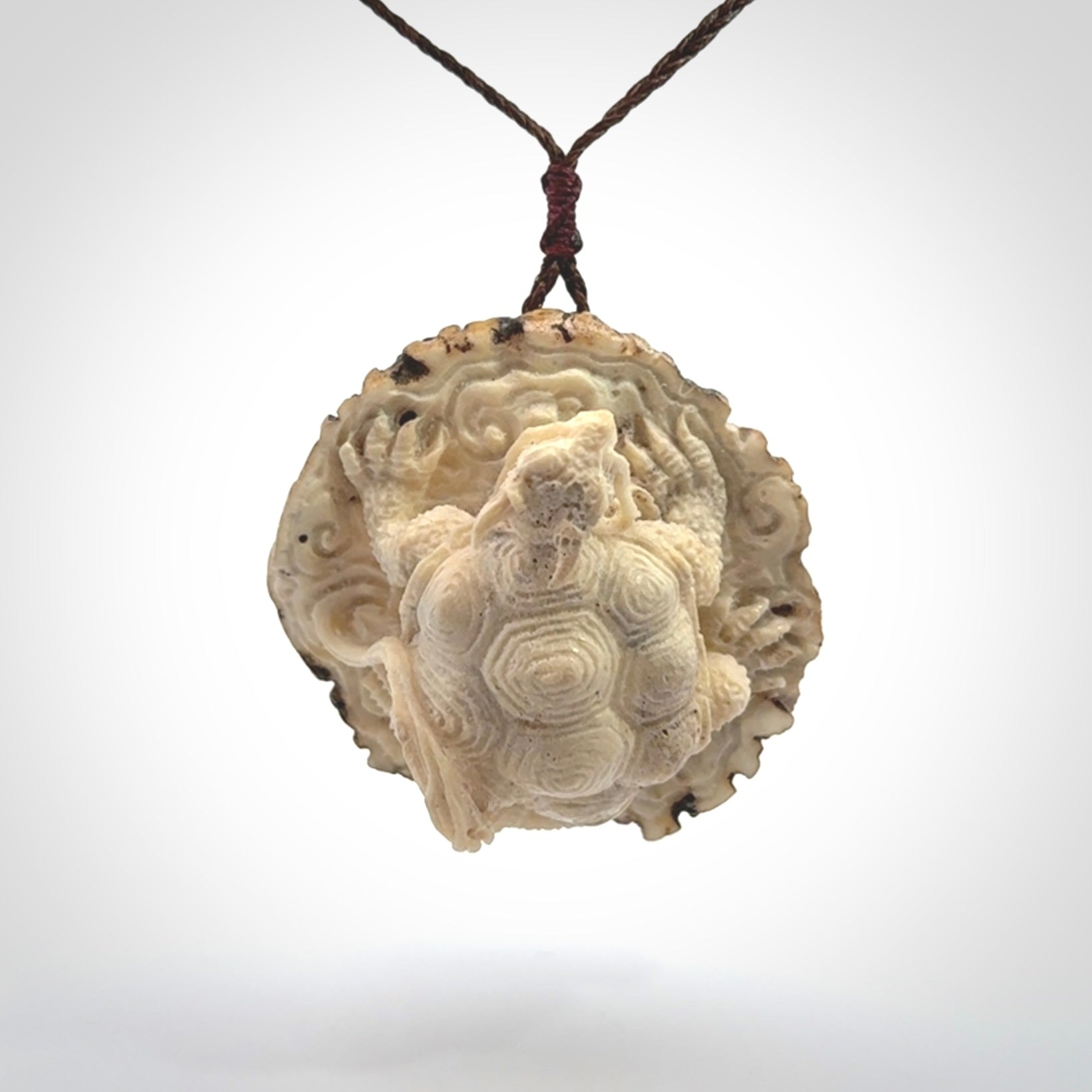 Hand carved deer antler dragon turtle pendant