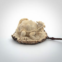 Hand carved deer antler dragon turtle pendant