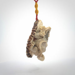 Hand carved deer antler dragon turtle pendant