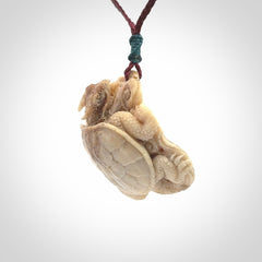 Hand carved deer antler dragon turtle pendant