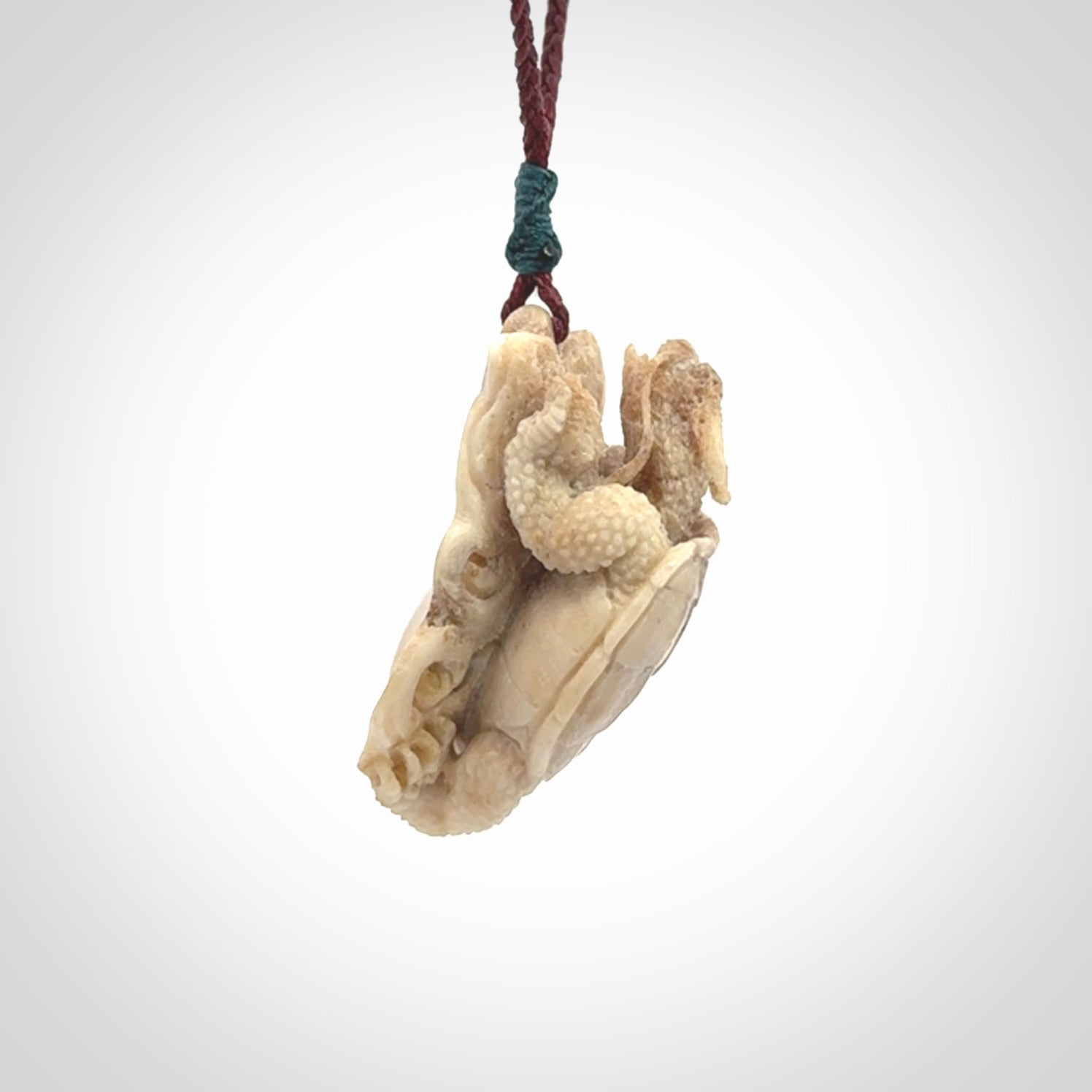 Hand carved deer antler dragon turtle pendant