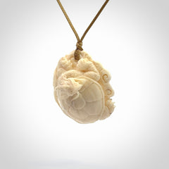 Hand carved deer antler dragon turtle pendant
